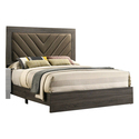 BenJara Cato Upholstered King Size Bed, Chevron Tufted Brown Headboard, Dark Gray Thumbnail - 1