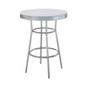 BenJara 42 Inch Round Bar Table, Ribbed Apron, Glossy White Lacquer, Retro Style Thumbnail - 1