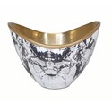 BenJara Sinzo 10 Inch Curved Bowl, Gold Aluminum, Textured Design, Black, White Thumbnail - 1