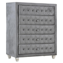 Benjara Zoha 49 Inch Tall Dresser Chest, 5 Drawer, Cabriole Legs, Gray Upholstery Thumbnail - 1
