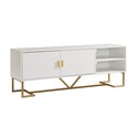 BenJara Bery 60 Inch TV Media Entertainment Console, 2 Door Cabinet, White, Gold Thumbnail - 1
