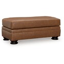BenJara Aida 44 Inch Ottoman, Plush Cushion Top, Caramel Brown Genuine Leather Thumbnail - 1