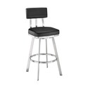 BenJara Poni 26 Inch Swivel Counter Stool Chair, Cushioned Seat, Black Faux Leather Thumbnail - 1