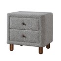 BenJara Lyno 20 Inch Nightstand, 2 Drawers, Brown Legs, Gray Boucle Upholstery Thumbnail - 1