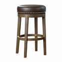 BenJara Bara 31 Inch Swivel Barstool, Brown Round Faux Leather Seat, Set of 2 Thumbnail - 1