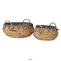 BenJara Decorative Storage Basket Set of 2, Handwoven Water Hyacinth Fiber, Brown Thumbnail - 1