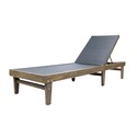 BenJara Liam Outdoor Chaise Lounger, 78 Inch Mesh Seat, Dark Gray Acacia Wood Frame Thumbnail - 1