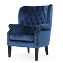 BenJara Nire Accent Club Chair, Nailhead Trim, Brown Birch Wood, Blue Velvet Thumbnail - 1