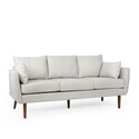 BenJara Nate Sofa with 2 Accent Pillows, 77 Inch Birch Wood, Beige Fabric Thumbnail - 1