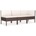 BenJara 3pc Outdoor Modular Sofa Set, Cushions, Cream White, Brown Poly Rattan Thumbnail - 1