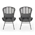 BenJara Outdoor Round Accent Chair Set of 2, Gray Faux Rattan, Black Iron Thumbnail - 1