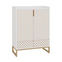 BenJara Shoe Cabinet, 2 Doors 5 Shelves, White Finish, Gold Metal Sled Legs Thumbnail - 1