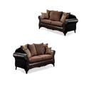 BenJara Nyra 2pc Sofa Loveseat Set, Espresso Brown Fabric, 4 Accent Pillows Thumbnail - 1