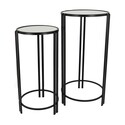 Benjara Buckley Plant Stand Table Set of 2, Black Metal, Modern Round Mirror Thumbnail - 1