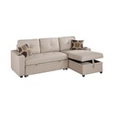 Benjara Pero Sectional Sofa Set w Reversible Storage Chaise, 2 Pillows, Beige Thumbnail - 1