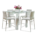 BenJara Fely 5pc Counter Height Table Chair Set, White Faux Leather, Glass Top Thumbnail - 1