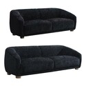 BenJara Oliver 2pc Sofa Loveseat Set, Round Sloped Arms, Soft Black Chenille Thumbnail - 1