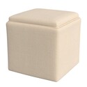 BenJara Soa Storage Ottoman, 18 Inch Square Tray Top, Beige Woven Fabric Thumbnail - 1
