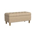 BenJara Sol Storage Bench Ottoman, Light Tan Woven Fabric, Brown Wood, 40 Inch Thumbnail - 1