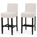 BenJara Kovey Counter Stool Chair Set of 2, Metal Kickplate, Beige Polyester Thumbnail - 1