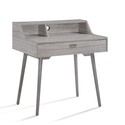 BenJara Modern Study Desk w Drawer and 2 Small Cubbies, 35 Inch Oak Gray Wood Thumbnail - 1