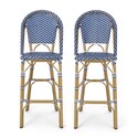 BenJara Meso Outdoor Barstool Chair Set of 2, White Blue Wicker Woven, Brown Thumbnail - 1