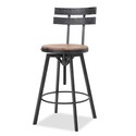BenJara Milz Barstool Chair, Black Silver Metal 24-31 Adjustable Height, Brown Thumbnail - 1
