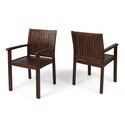 BenJara Alison Outdoor Dining Arm Chair Set of 2, Slatted Brown Acacia Wood Thumbnail - 1