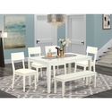 CAAD6-LWH-LC 6-Piece kitchen table with bench- table and 4 wood seat kitchen chairs and 1 Bench in Linen White Thumbnail - 1