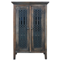 Sunset Trading Cottage Solid Wood Deco Carved Hall Cabinet | Distressed Black/Raftwood Brown Solid Wood | Fully Assembled Cupboard Thumbnail - 1