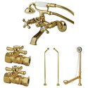 Vintage Wall Mount Clawfoot Tub Faucet Package Polished Brass Finish - Kingston Brass Thumbnail - 1