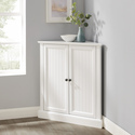 Corner Pantry Cabinet - Stackable White Storage, Coastal Design, Compact Kitchen Cabinet, Floor Mount Pantry Thumbnail - 1