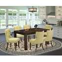 Rustic 7-Piece Dining Set - Wood Table & 6 Linen Chairs Thumbnail - 1