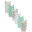 Boys Tank Tops 6 Pack White/Blue Large Sizes NB-S-M-L - Bambini Infant Wear Thumbnail - 1