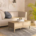 Wooden Coffee Table w/ Synthetic Rattan Drawers & Gold Handles 43 W x 20 D - Anderson Teak Thumbnail - 1