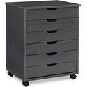 Grey Rolling Storage Cart 6 Drawer Wide Office Kitchen Space Saver - Linon Thumbnail - 1