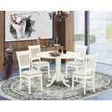 5 Piece Round Dining Set - Linen Fabric Chairs & Table Thumbnail - 1
