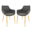 LeisureMod Markley Modern Leather Dining Arm Chair With Gold Metal Legs Set of 2 Thumbnail - 1