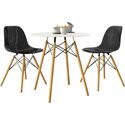 LeisureMod Dover 3-Piece Dining Set with Round White MDF Top Bistro Table and 2 Plastic Chairs in Black Thumbnail - 1