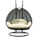 LeisureMod Charcoal Wicker Hanging 2 person Egg Swing Chair Thumbnail - 1