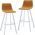 LeisureMod Elland - Bar stool - Light Brown - White Base Set of 2 Thumbnail - 1