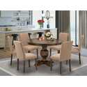 Modern 7 Piece Dining Set - Round Table & 6 Linen Chairs Thumbnail - 1