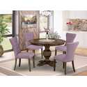 Distressed Jacobean Dining Table Set with Linen Upholstered Chairs Thumbnail - 1