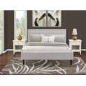 King Size Bed Set Platform Modern Nightstands Mist Beige Linen Thumbnail - 1