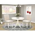 3-Piece Round Dining Set - Linen White Table & Chairs Thumbnail - 1