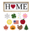 Elegant Designs Rustic Farmhouse Wooden Seasonal Interchangeable Symbol "Home" Frame with 12 Ornaments, Natural Thumbnail - 1