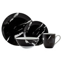 Black Marble Dinnerware Set - 16PC Porcelain Plates Bowls Mugs - DOTCOM Specialty Line Thumbnail - 1