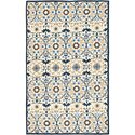 Ivory/Navy Transitional Wool Pile Round Rug 5'6x5'6 Cotton - Safavieh Thumbnail - 1