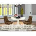 Dark Coffee Dining Set Linen White Finish 3PC Thumbnail - 1