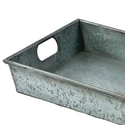 Benzara Square Galvanized Metal Tray With Handle, Gray Thumbnail - 1